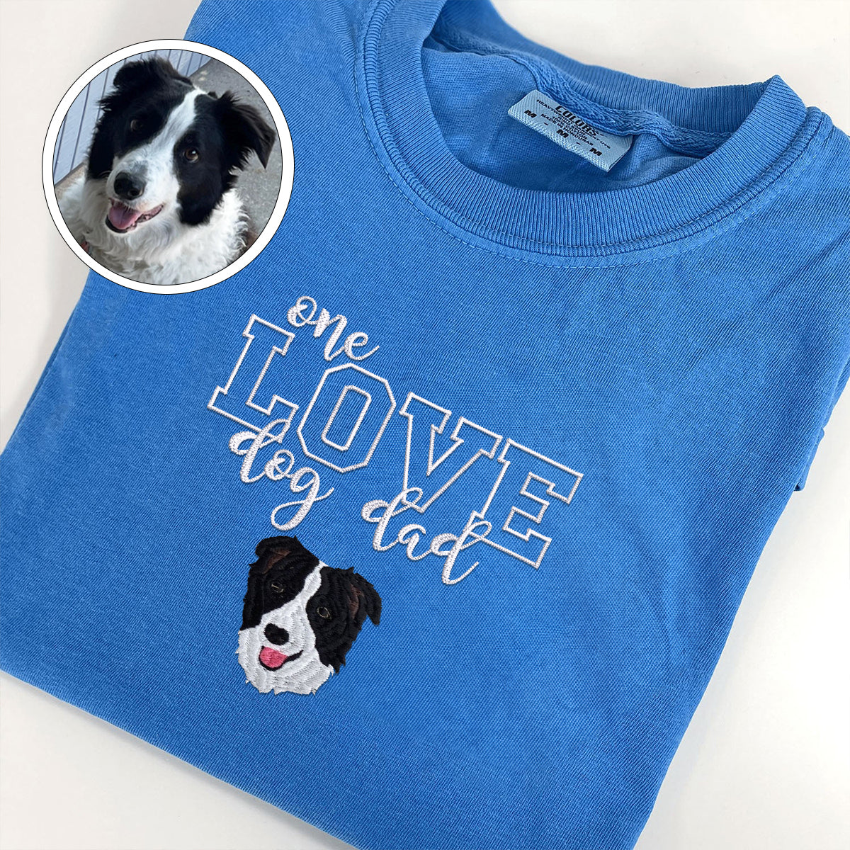 Custom One Love Dog Dad Embroidered T-Shirt