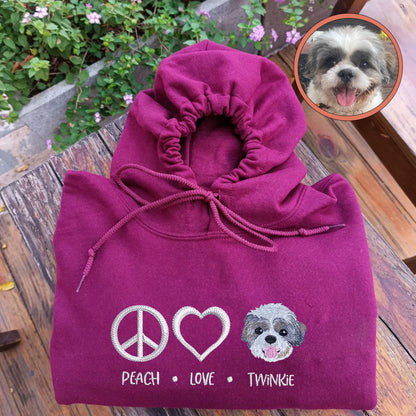 Custom Peace Love Pet With Pet Names Embroidered Hoodie