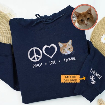 Custom Peace Love Pet With Pet Names Embroidered Hoodie