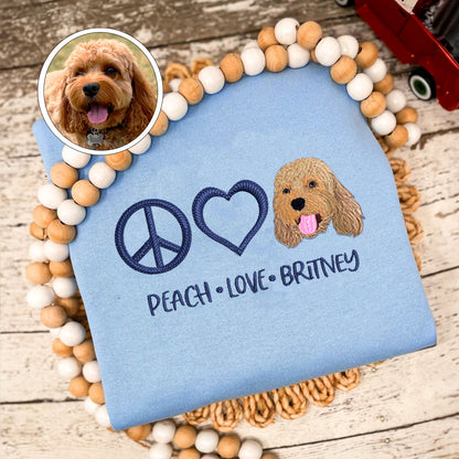 Custom Peace Love Pet With Pet Names Embroidered Hoodie