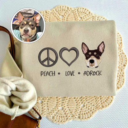 Custom Peace Love Pet With Pet Names Embroidered Hoodie