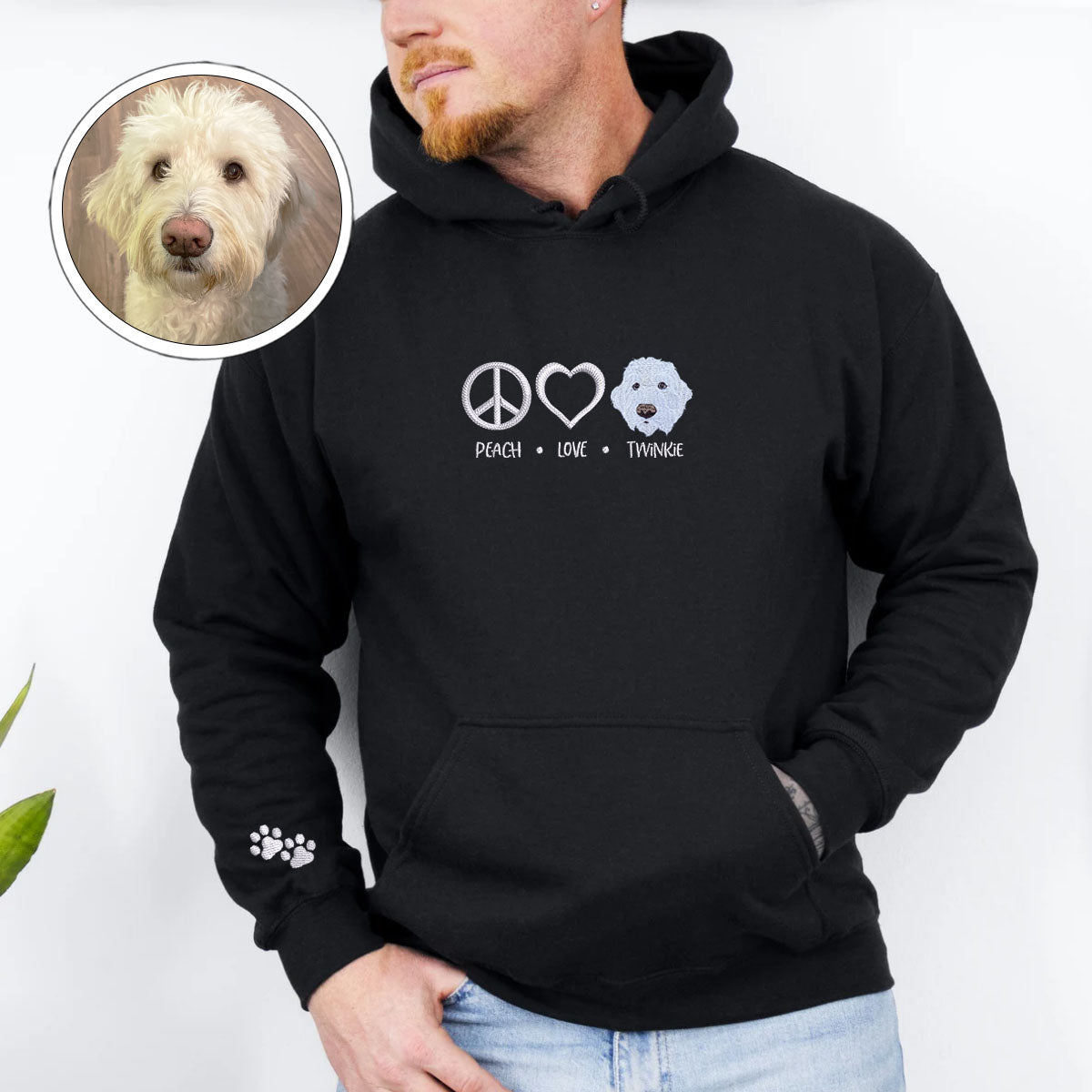 Custom Peace Love Pet With Pet Names Embroidered Hoodie