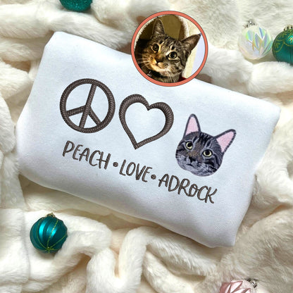 Custom Peace Love Pet With Pet Names Embroidered Sweatshirt