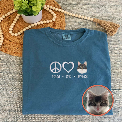 Custom Peace Love Pet With Pet Names Embroidered T-Shirt