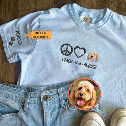 Custom Peace Love Pet With Pet Names Embroidered T-Shirt