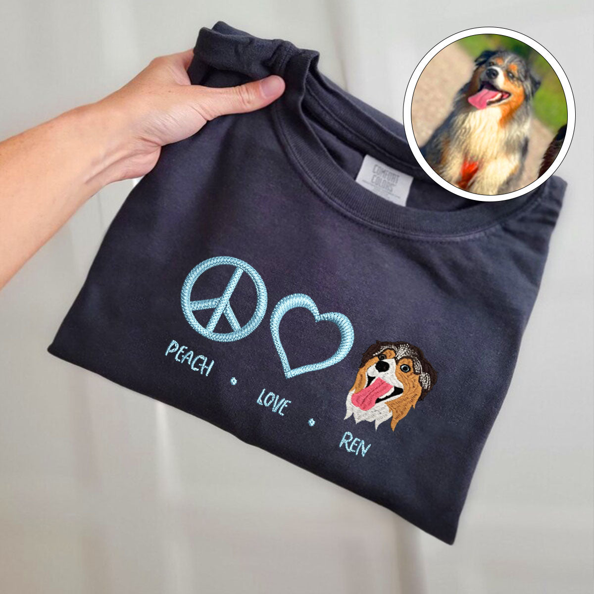 Custom Peace Love Pet With Pet Names Embroidered T-Shirt