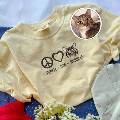 Custom Peace Love Pet With Pet Names Embroidered T-Shirt