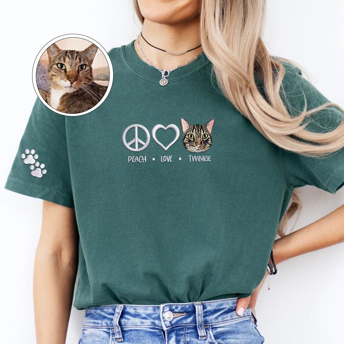 Custom Peace Love Pet With Pet Names Embroidered T-Shirt