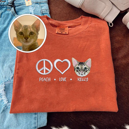 Custom Peace Love Pet With Pet Names Embroidered T-Shirt