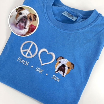 Custom Peace Love Pet With Pet Names Embroidered T-Shirt