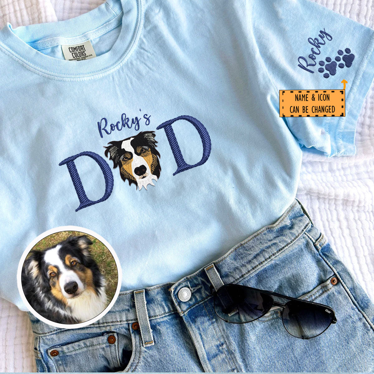 Custom Pet Dad With Pet Name Embroidered T-Shirt