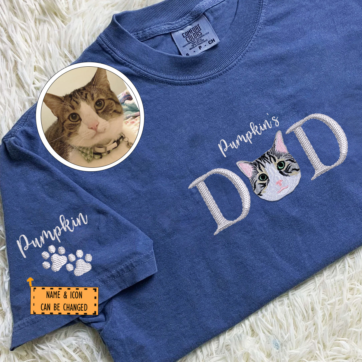 Custom Pet Dad With Pet Name Embroidered T-Shirt