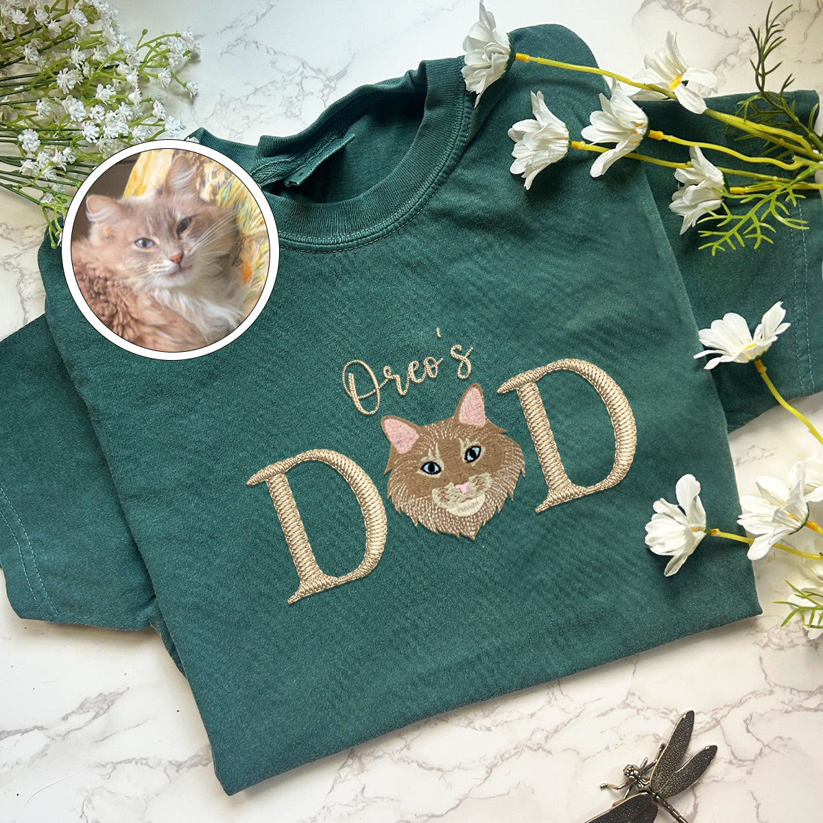 Custom Pet Dad With Pet Name Embroidered T-Shirt