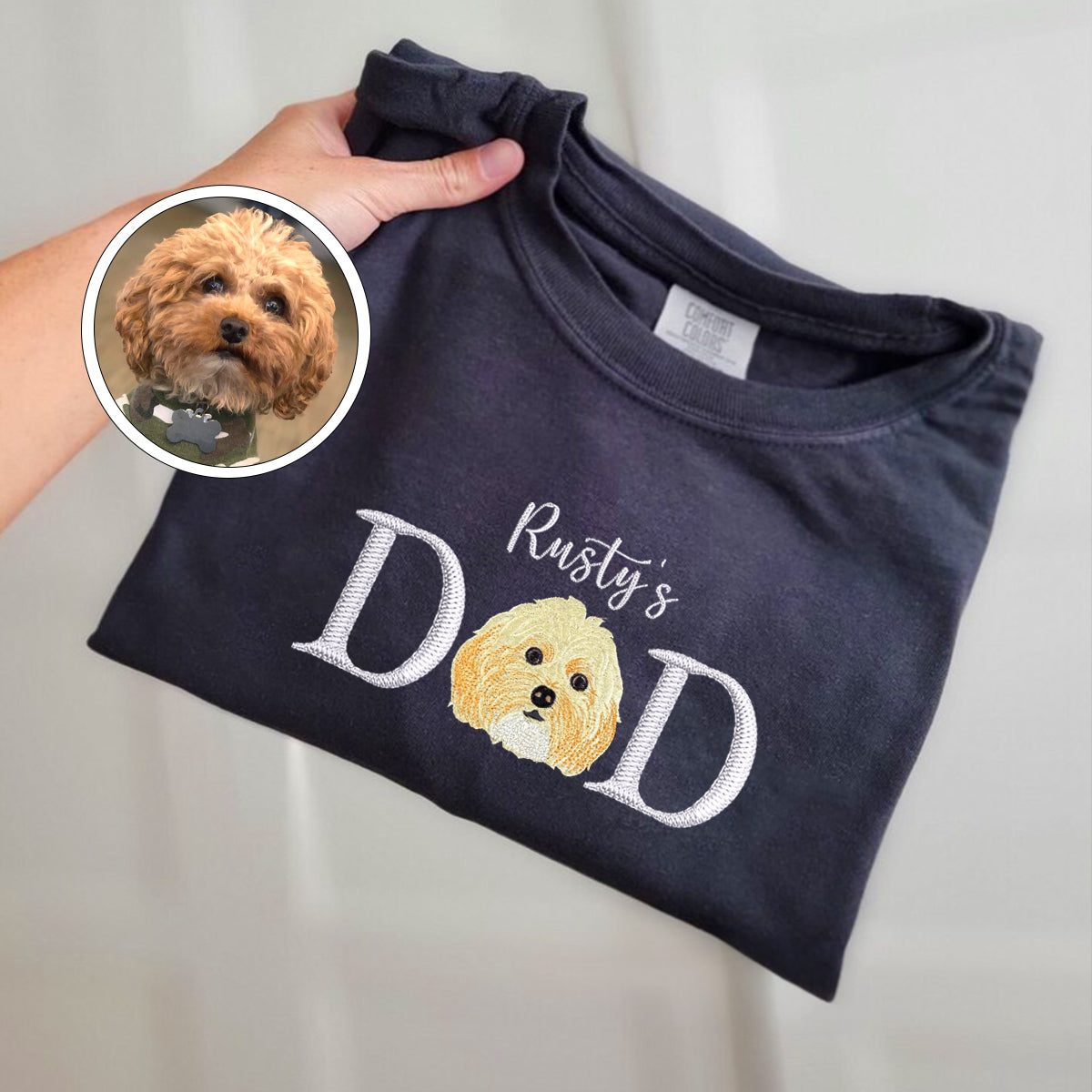 Custom Pet Dad With Pet Name Embroidered T-Shirt