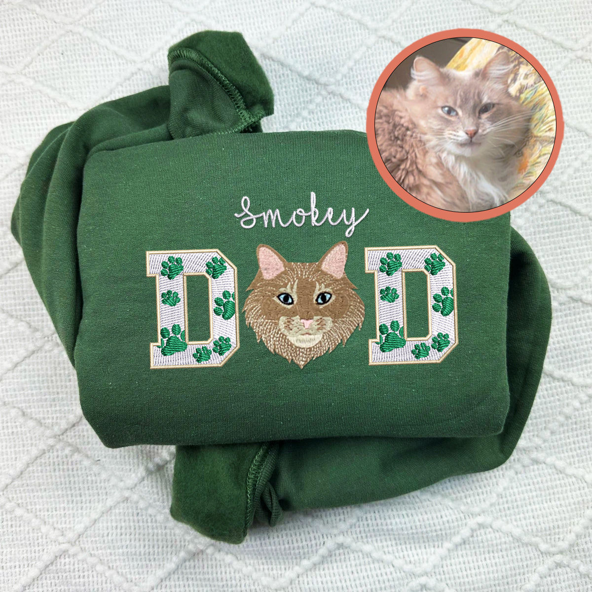 Custom Pet Dad With Pet Photo Embroidered Hoodie