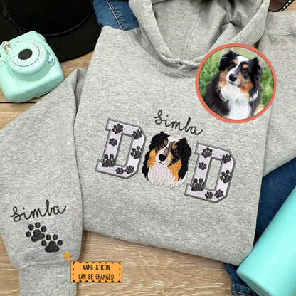 Custom Pet Dad With Pet Photo Embroidered Hoodie