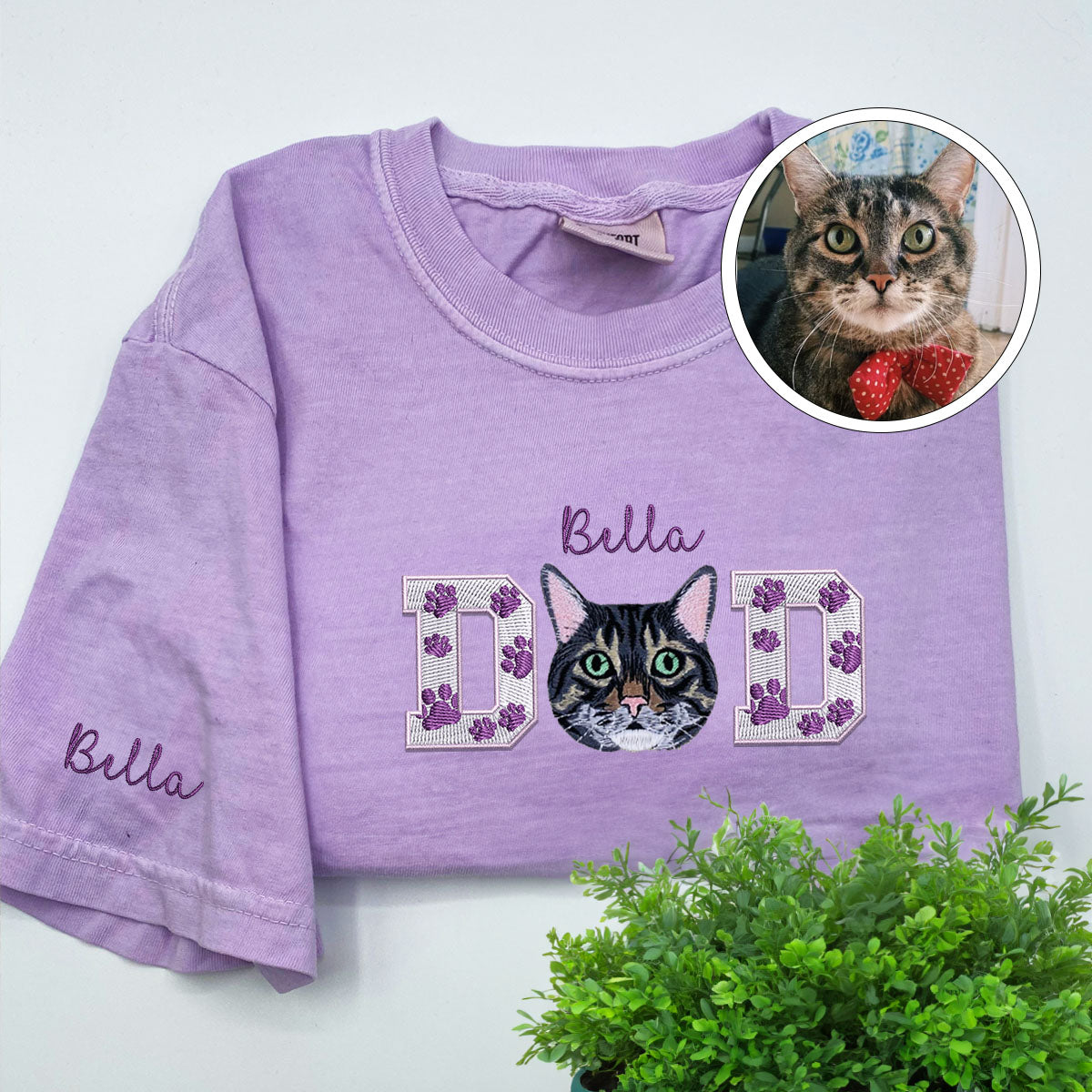 Custom Pet Dad With Pet Photo Embroidered T-Shirt