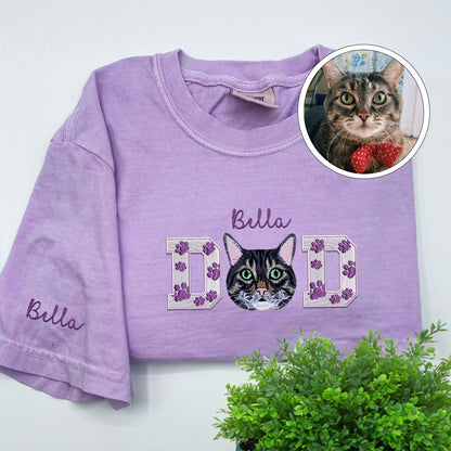 Custom Pet Dad With Pet Photo Embroidered T-Shirt