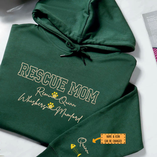 Custom Rescue Mom With Names Embroidered Hoodie