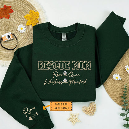 Custom Rescue Mom With Names Embroidered Sweatshirt