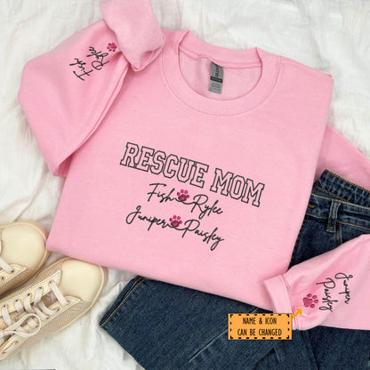 Custom Rescue Mom With Names Embroidered Sweatshirt