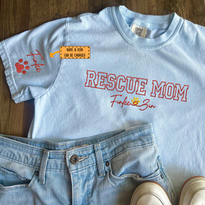 Custom Rescue Mom With Names Embroidered T-Shirt