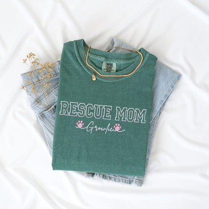 Custom Rescue Mom With Names Embroidered T-Shirt