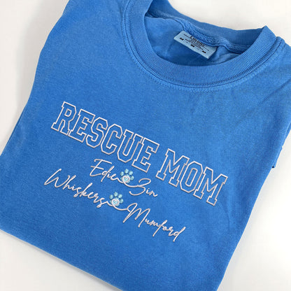 Custom Rescue Mom With Names Embroidered T-Shirt