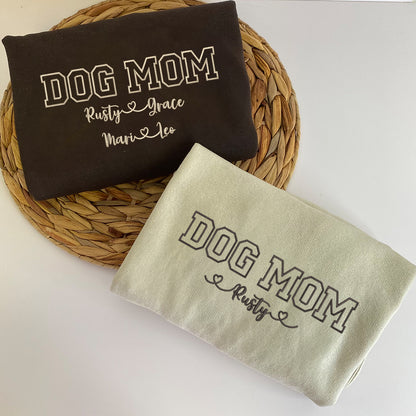 Custom Dog Mom with Names Embroidered Hoodie