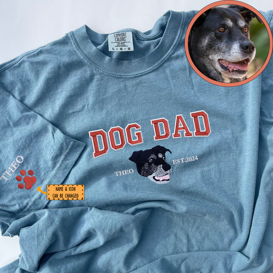 Custom Full-Color Varsity Dog Dad Embroidered T-Shirt